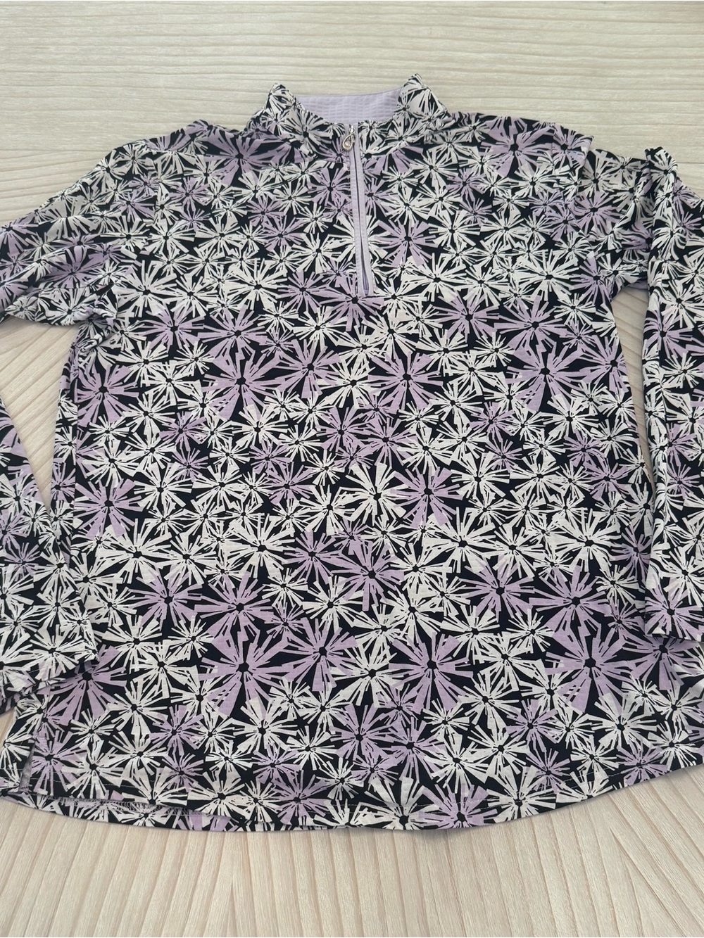 SanSoleil Women’s Long-Sleeve Quarter Zip Floral Geometric Top